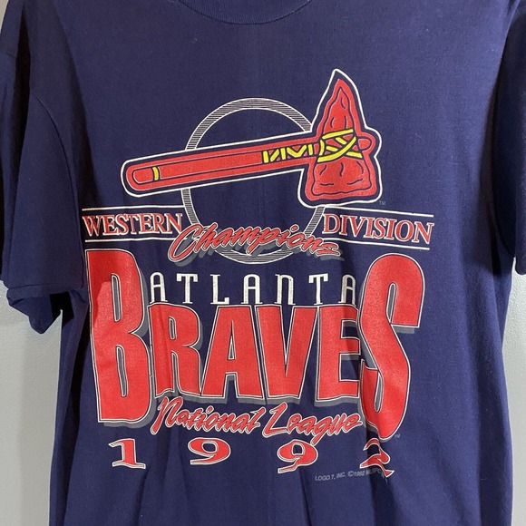 MLB‎ Atlanta Braves 1992 Western Division Champions Shirt Medium Vintage NWT - Picture 3 of 4